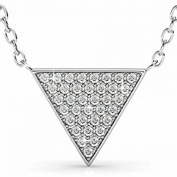 SILVER & POST 18K White Gold Plated Triangle Pendant & Chain - Austrian Crystals