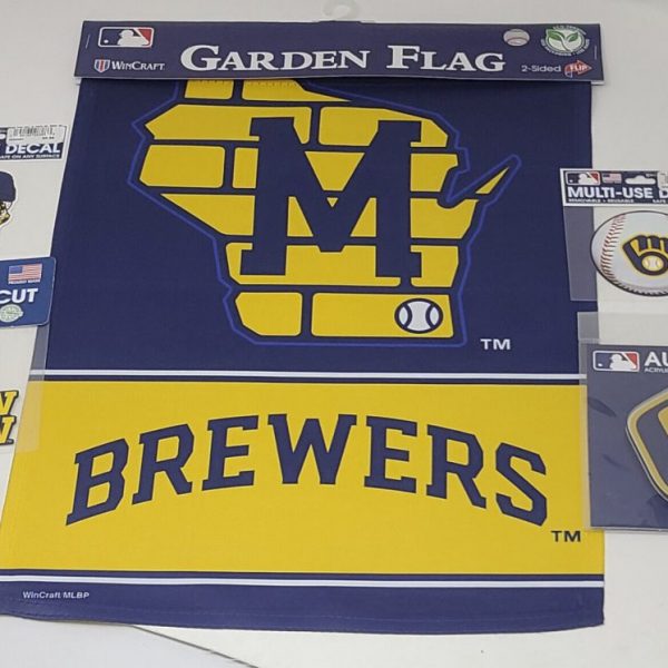 OFFICIAL MLB Milwaukee Brewers Merchandise 5 PACK Decals Flag Emblem