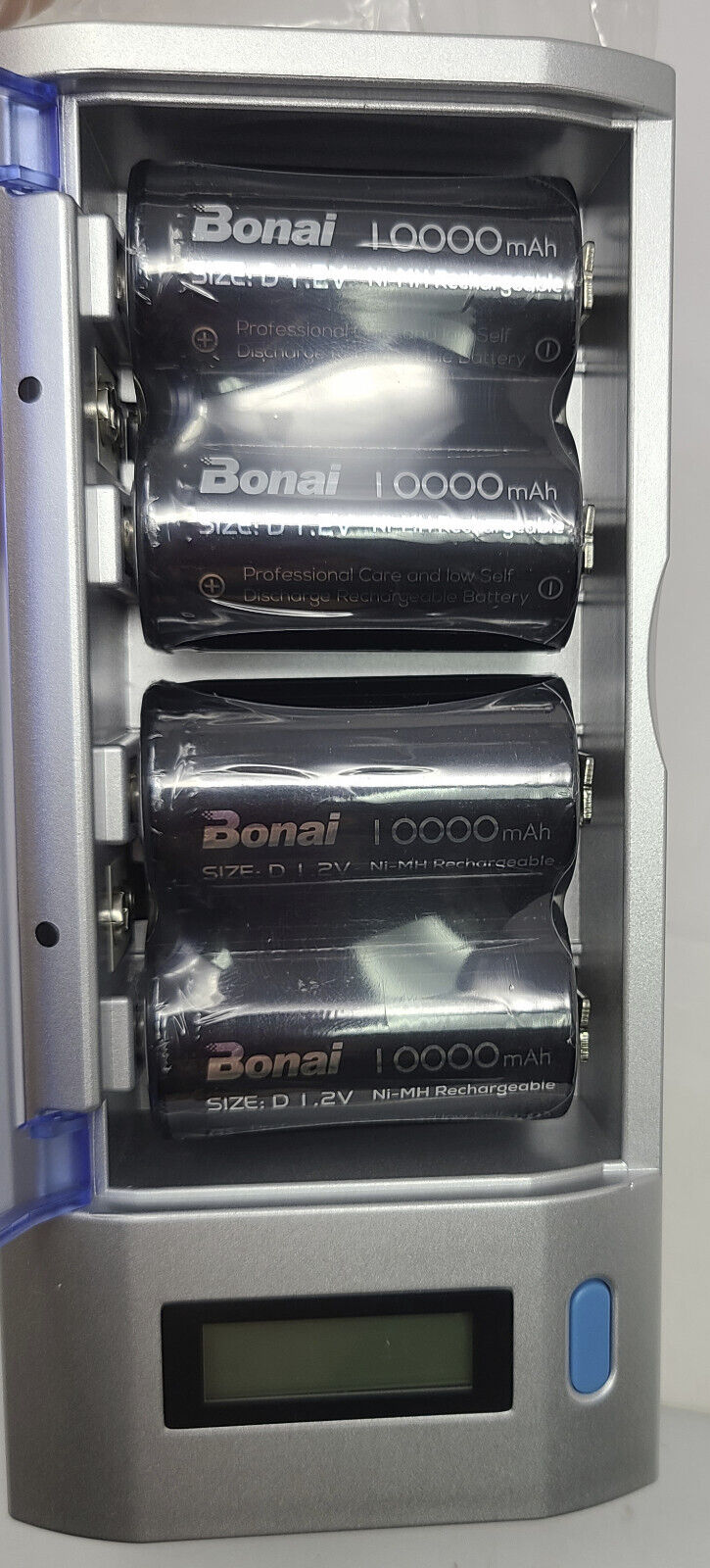 BONAI - Pilas C recargables (5000 mAh, 4 unidades, con cargador de batería  LCD para pilas CD AA AAA 9 V, Ni-MH, Ni-CD, con células D, 10.000 mAh, 1,2