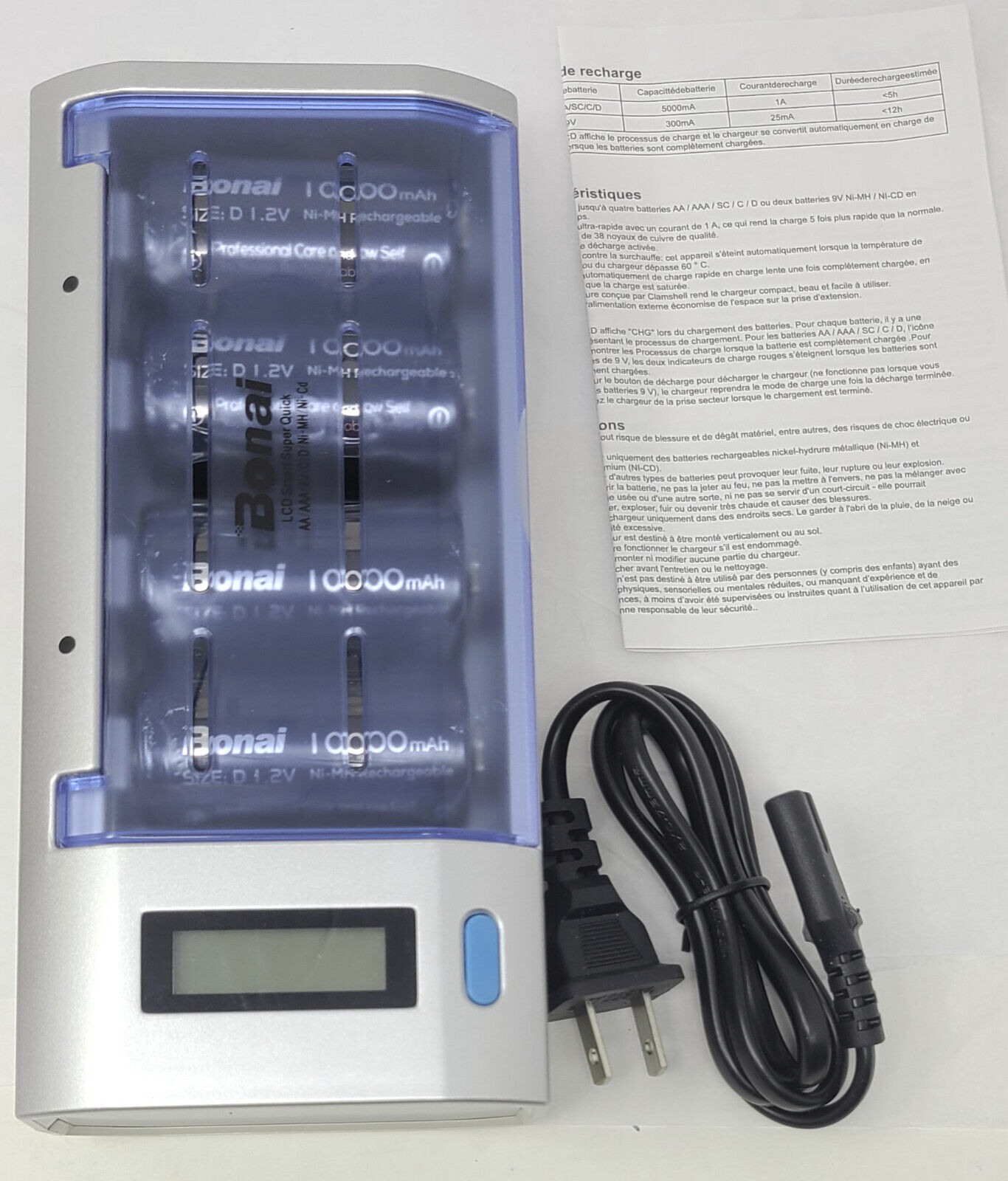 BONAI 9V Charger,2 Bay Independent Smart Battery Charger for 9V Rechargeable Li-ion & Ni-MH Batteries 