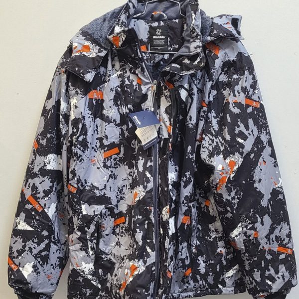 WANTDO Men's WATERPROOF SKI JACKET Gray Flora Print Fleece Winter Coat - 3XL