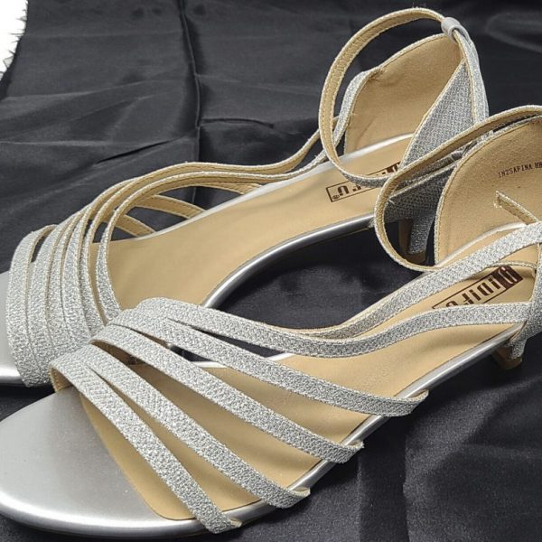 IDIFU Safina 2 Inch High Heels HEELED Sandals Dress Shoes SILVER GLITTER  SZ 9.5